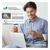 A man is using a laptop and smartphone while holding a credit card, with a digital overlay showing online transaction security features and a product review. Produktbild-Vorschau