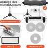 An image showing various accessories for a robot vacuum cleaner, including brushes, filters, and mop pads, with some text indicating installation locations and quantities. Produktbild-Vorschau
