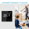 A smart thermostat is displayed next to a scene of a family in a living room. Náhľad obrázku produktu