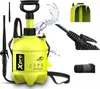 A collage of images showing a yellow pressure sprayer and its components, with water splashing. Podgląd zdjęcia produktu