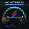 A black game controller is shown with text and graphics highlighting its battery life and charging time. Produktbild-Vorschau