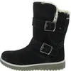A side view of a black boot with fur lining and buckles. Produktbild-Vorschau