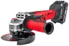 A red and black cordless angle grinder with a battery pack attached, shown against a white background. Náhled obrázku produktu