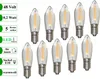 A collection of LED filament bulbs arranged in rows on a white background, with descriptive text labels on the left side. Produktbild-Vorschau