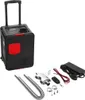 A black portable diesel heater with accessories laid out on a white background. Voir les images du produit