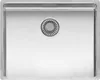 A top-down view of a stainless steel kitchen sink with a drain. Produktbild-Vorschau