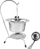 A stainless steel mini-kettle with a stand and ladle on a white background. Anteprima dell’immagine prodotto