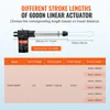 A linear actuator with a diagram and a table showing different stroke lengths and specifications. Náhled obrázku produktu