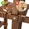 Close-up views of wooden plant stand construction, showing correct and incorrect assembly methods. Produktbild-Vorschau