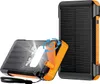 A solar and hand-crank power bank is shown against a white background. One unit is upright showing the solar panel, and another is angled to reveal a hand crank and LED lights. Produktbild-Vorschau