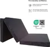A foldable mattress is shown, with text and certifications on the right side. Voir les images du produit