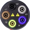 A close-up view of the input/output ports of an electrical device. Produktbild-Vorschau