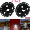 Collage showing umbrella lights attached to umbrellas and a table setting. Produktbild-Vorschau