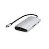 A silver Satechi USB-C Multiport Adapter with a black braided cable is shown on a white background. Produktbild-Vorschau