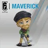 A figurine of the character Maverick from the game Rainbow Six Siege, presented on a plain background with promotional text and branding. Produktbild-Vorschau
