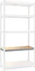 A white shelving unit with one shelf highlighted in wood and gray. Produktbild-Vorschau