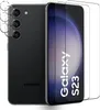 A black Samsung Galaxy S23 phone with camera lens protectors and screen protectors shown. Produktbild-Vorschau