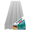 A stack of gray trapezoidal metal sheets, with a promotional overlay in the bottom right corner. Produktbild-Vorschau