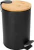 A black metal pedal bin with a bamboo lid and a silver pedal. Produktbild-Vorschau