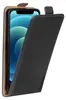 A black flip case for an iPhone 12 Mini is shown with the front cover partially open. Podgląd zdjęcia produktu