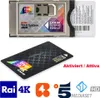 A collage showing a conditional access module (CAM) and a smart card for tivùsat, along with logos for Rai and Mediaset. Anteprima dell’immagine prodotto
