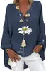 Bluse Damen Sommer Tunika Leinenbluse Damen V-Ausschnitt Produktbild-Vorschau 1