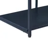 A close-up view of the bottom corner of a black shelf unit. Náhled obrázku produktu