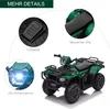 A collage of images showing details of a green electric toy quad bike for children. Náhled obrázku produktu
