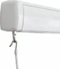A close-up of the end of a white cassette awning, showing the mounting bracket and a hanging cord. Produktbild-Vorschau