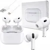 A collage of images showing wireless earbuds, their charging case, charging cables, and packaging. Produktbild-Vorschau
