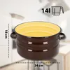 A brown enamel pot with a yellow interior is shown with dimensions and capacity indicated by text and graphics. Produktbild-Vorschau