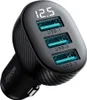 A black car charger with three USB ports and a digital display. Anteprima dell’immagine prodotto