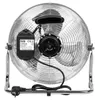The back view of a silver floor fan with a black motor housing and cord. Náhľad obrázku produktu