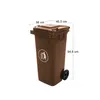 A brown wheeled trash bin with dimensions indicated. Náhľad obrázku produktu