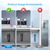 Diagrams showing different installation environments for a water filter. The first environment (UA) shows a successful installation with a green checkmark. The other two environments (UB and UC) show unsuccessful installations with red X marks. Anteprima dell’immagine prodotto