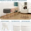 A collage of images showing several sherpa-covered ottomans with gold legs, some with their lids open to reveal storage space. Náhled obrázku produktu