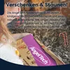 A child's hands unwrapping a gift box containing an AngelTech tablet. Produktbild-Vorschau