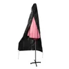 A pink umbrella is partially covered by a black protective cover, displayed on a stand against a white background. Produktbild-Vorschau