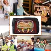 A collage of images showing a portable food warmer in various settings, including a home office, a restaurant, a construction site, a picnic, and inside a car. Produktbild-Vorschau