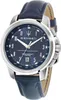A close-up, front-facing studio shot of a Maserati watch with a blue dial and a blue leather strap. Produktbild-Vorschau