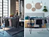 Two lifestyle shots of a drying rack with clothes on it, one in a bedroom and one in a living room. Produktbild-Vorschau