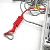 Close-up of a red coiled cord with a silver carabiner clip attached, connected to a gray cable. Produktbild-Vorschau