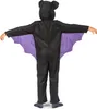 A child wearing a black bat costume with purple wings, seen from the back. Produktbild-Vorschau
