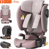 A pink and gray i-Size car seat is shown from multiple angles, including a close-up of the main seat and a folded view. Náhled obrázku produktu