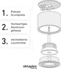 An exploded view diagram of a light fixture, showing its components and features. Produktbild-Vorschau