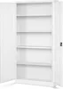 An open, empty white metal cabinet with multiple shelves. Produktbild-Vorschau