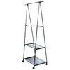 A black metal garment rack with two shelves and wheels, shown against a white background. Anteprima dell’immagine prodotto