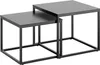 A set of two nesting square coffee tables with black metal frames and black tops, shown against a white background. Voir les images du produit