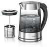 A glass electric kettle with a tea infuser is shown against a white background. Anteprima dell’immagine prodotto