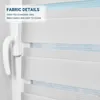 Close-up of a window blind with a text overlay detailing fabric features. Produktbild-Vorschau